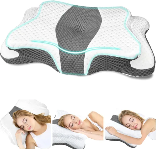 Miniatura 10 de CHxxy Almohada de espuma viscoelástica, almohada cervical para aliviar el dolor de cuello y hombros, almohada ergonómica de contorno para cama