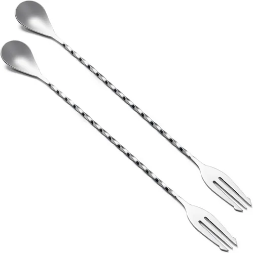 Miniatura 20 de Briout Cuchara de bar agitadores de cóctel para bebida, acero inoxidable de 12 pulgadas de mango largo, color negro, 2 piezas