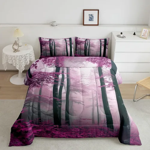 Miniatura 14 de Erosebridal Juego de ropa de cama con inserto de edredón de árbol brumoso para temporada de otoño, juego de edredón místico con niebla y naturaleza