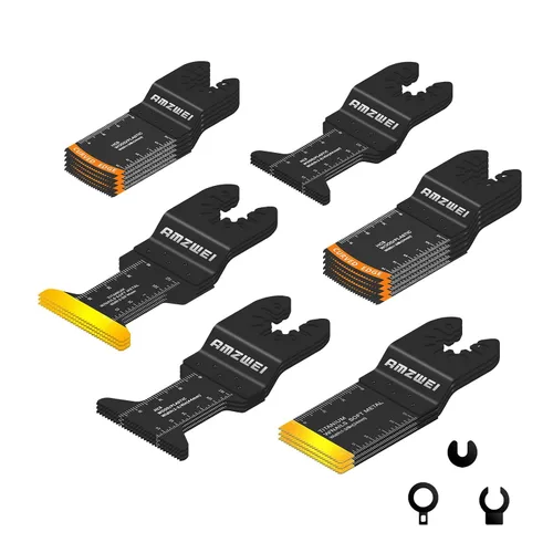 AMZWEI 22 cuchillas oscilantes para herramientas, 5 tipos de titanio y HCS hojas de sierra oscilantes para metal, madera, plástico, cuchillas