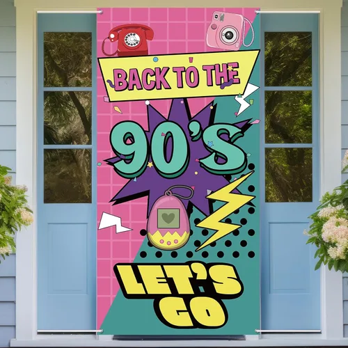 Cartel de regreso a la puerta de los 90 | Decoraciones retro de fiesta de los años 90 para hombres y mujeres | Suministros de fiesta de telón de