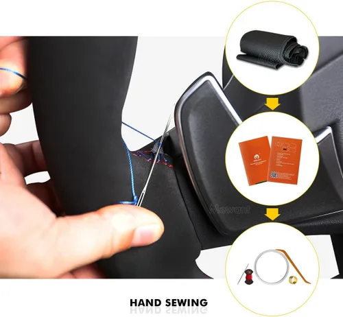 Miniatura 5 de MEWANT Funda para volante de automóvil de piel auténtica y gamuza cosida a mano para Chevrolet Stingray Z06 Corvette (C8) 2020-2022