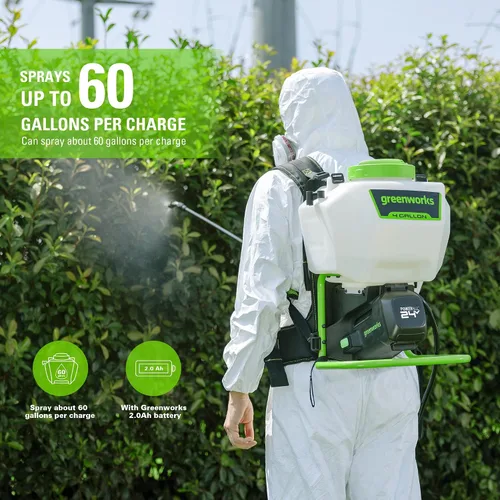 Miniatura 2 de Greenworks Rociador inalámbrico de mochila de 24 V (4 galones, 5 puntas, espray de 25 pies), para deshierbe, pulverización y limpieza, solo