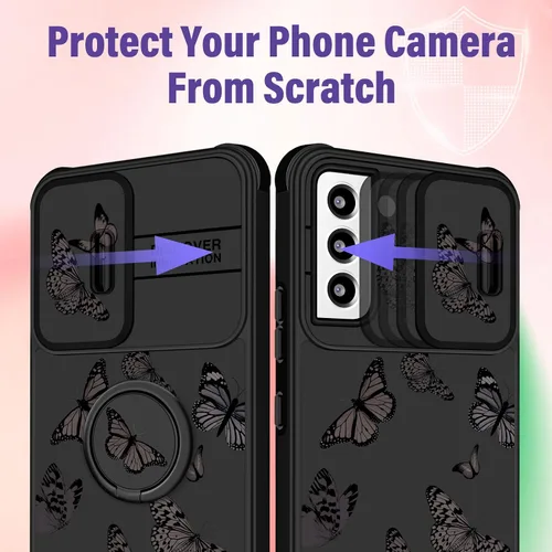 Miniatura 4 de Funermei Funda para Samsung Galaxy S22 – Funda de Mariposa Bonita para Mujeres y Niñas, Cubierta Femenina Estética Negra, Bonito Diseño de Moda