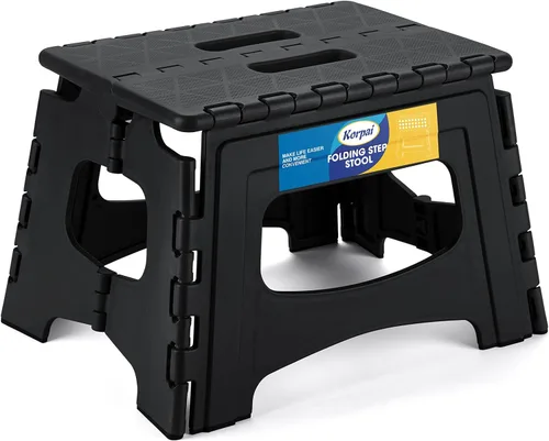 Miniatura 18 de Korpai Taburete plegable de 16 pulgadas para adultos y niños con capacidad para hasta 300 libras, taburetes plegables antideslizantes con mango