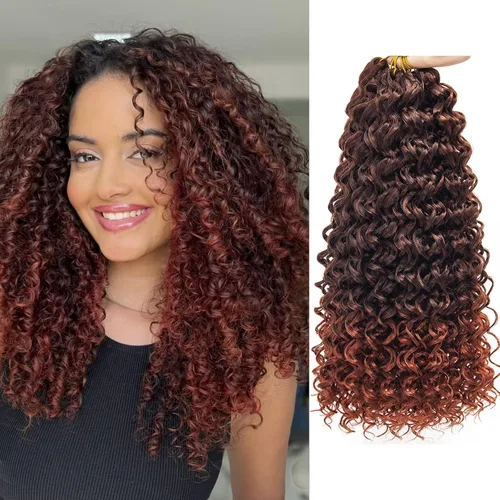 Miniatura 68 de GoGo Curl Crochet Hair 18 pulgadas onda de agua pelo sintético bohemio ganchillo trenzado jengibre onda profunda extensiones de cabello trenzado
