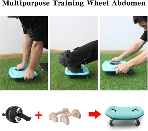 Miniatura 4 de Rueda de rodillo abdominal para entrenamiento de núcleo, equipo de ejercicio de rueda abdominal para gimnasio en casa Azul