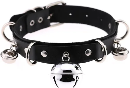 Miniatura 3 de FM FM42 Multicolor PU Simulated Leather Black-tone Silver-tone 4cm Large Bell Rivets Neckband Choker Necklace