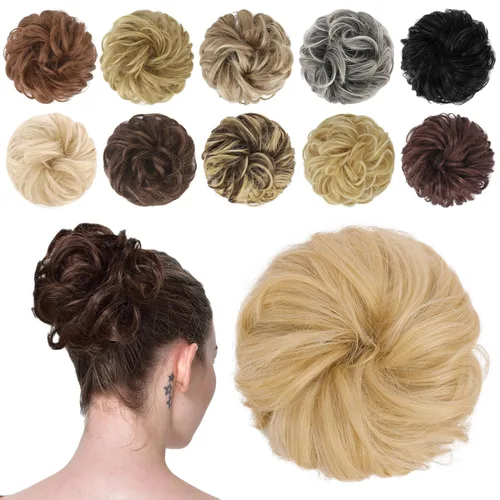 Miniatura 52 de FESHFEN Pieza de Cabello de Moño Desordenado - Extensiones Elásticas Onduladas Rizadas de Moño Scrunchies Sintético Chignon Postizos para Mujeres