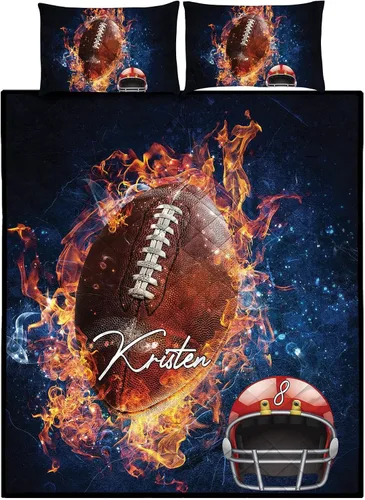 Miniatura 12 de Juego de edredón de jugador de fútbol personalizado increíble con nombre, juegos de edredón de fútbol para niños, tamaño King, Queen y Twin, juego