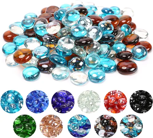 Miniatura 19 de GRISUN Vidrio para hoguera con brillo azul océano Pacífico de 1/2 pulgada, rocas de vidrio redondas de 10 libras para chimenea natural o propano