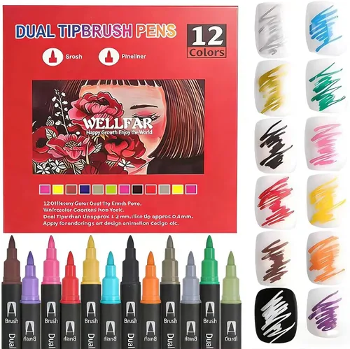 Marcadores de doble punta para libros de colorear para adultos sin sangrado – Pintura acrílica en gel (fina y pincel) bolígrafo para bocetos,