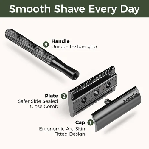 Miniatura 2 de Maquinilla de afeitar de seguridad de doble borde con mango de textura,Maquinilla de afeitar de metal para hombres y mujeres,Se adapta a todas
