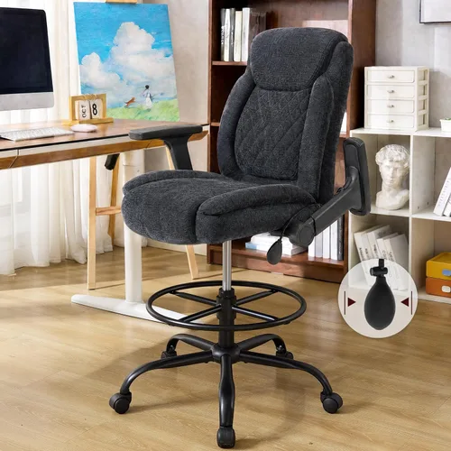 Miniatura 10 de Silla de dibujo, silla alta ejecutiva de oficina con reposabrazos abatibles para escritorio de altura de mostrador, silla de trabajo alta con anillo