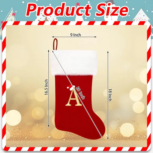 Miniatura 2 de Calcetines de Navidad bordados de 20 pulgadas con monograma, terciopelo negro con puño de felpa blanca supersuave, adornos clásicos para decoración