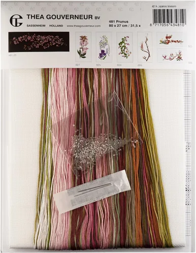 Miniatura 2 de Thea Gouverneur - Kit de punto de cruz, flor japonesa, Aida, 18 unidades, kit de bordado para adultos, hilos de bordado DMC y otros suministros