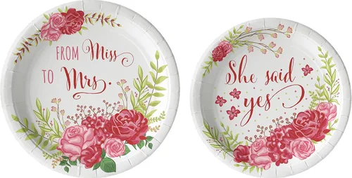 Miniatura 2 de Bridal: From Miss to Mrs (Traditional Rose) Vajilla Pack: Juego de platos de papel, servilletas y tazas desechables para 20 Novia: de la señorita a