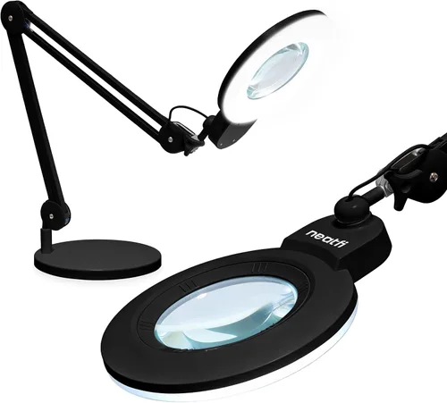 Neatfi XL lupa LED bifocal, lente acrílica de 7 pulgadas, aumento 5D/20D, manos libres, luz regulable, 84 SMD LED, brazo ajustable para