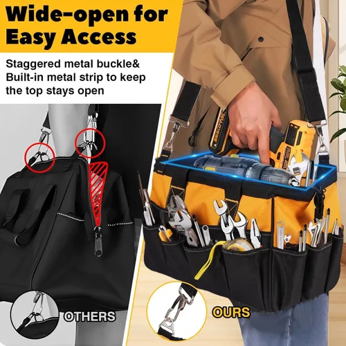 Miniatura 7 de Bolsa de herramientas resistente para hombres, organizador de caja de herramientas de 16 pulgadas, gran almacenamiento de herramientas de lona