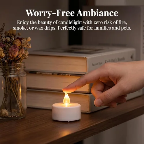 Miniatura 3 de Velas de té sin llama, funcionan con pilas, paquete de 12 velas votivas eléctricas LED parpadeantes de larga duración, 200 horas, realistas y Blanco