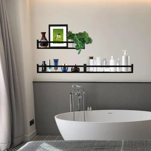 Miniatura 6 de AZSKY Estantes clásicos para libros de guardería, estantes flotantes de madera negra, estantería de pared para decoración de baño, cocina, especias