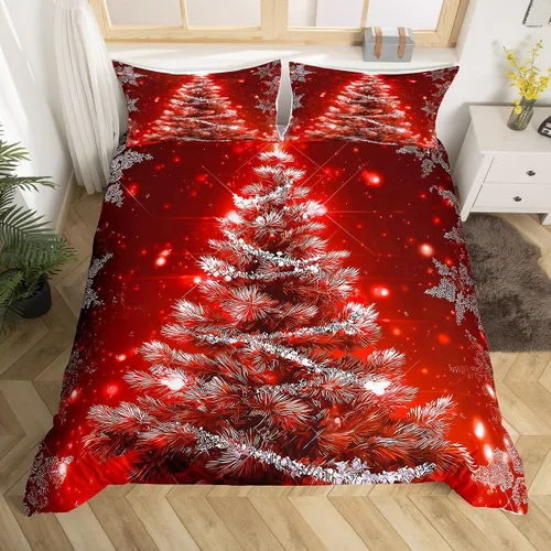 Miniatura 13 de Juego de ropa de cama de 3 piezas con diseño de muñeco de nieve, funda de edredón con temática de invierno, funda de edredón con temática de Feliz