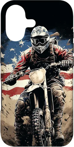 Dirt Bike American Flag Motocross Enduro Biker 4th of July Case for iPhone 17