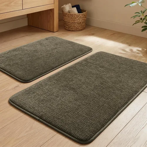 Miniatura 16 de YIHOUSE Juego de alfombras de baño de 2 piezas, juego de alfombrillas de baño de espuma viscoelástica gris oscuro antideslizante de secado rápido