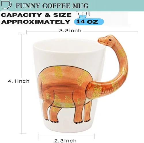 Miniatura 6 de Taza de cerámica 3D de dinosaurio, mango de dragón de cuello largo, novedoso regalo para Navidad, Día de Acción de Gracias, Día de la Madre, Día