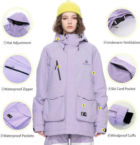 Miniatura 3 de HIGH EXPERIENCE Chaqueta de esquí para snowboard, nieve, invierno, impermeable, aislada, resistente al viento, chaqueta cálida con capucha