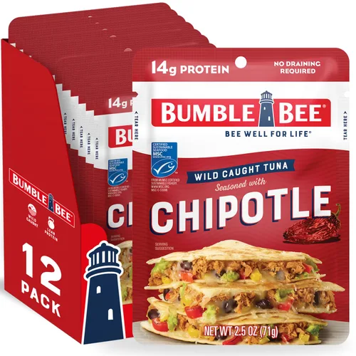 Miniatura 30 de Bumble Bee - Atún sazonado con hierbas y especias mediterráneas, sobre de 71 g - Listo para comer - Paquete de atún capturado de forma salvaje - 14