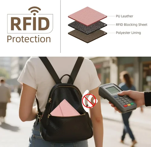 Miniatura 5 de Zoppen - Billetera de viaje con bloqueo RFID multiusos (Ver.4) Portatarjetas de pasaporte y vacunas, organizador de documentos de tres pliegues