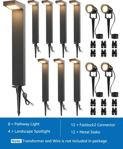 Miniatura 7 de SUNVIE Kit de iluminación LED de bajo voltaje para paisajes, luces de camino de bajo voltaje impermeables para exteriores cableadas con focos, 3000