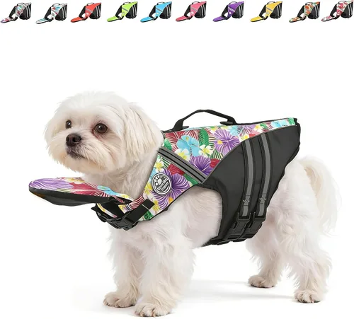 Miniatura 16 de Mklhgty Chaleco salvavidas para perros, chaleco salvavidas reflectante para perro con cuello extraíble, alta flotabilidad para nadar y navegar, Rojo