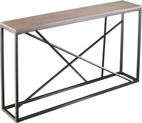SEI Furniture Arendal - Mesa consola delgada de piedra sintética, comedor con concepto abierto, estilo moderno, hierro con recubrimiento de polvo,