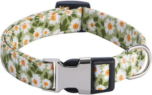 Miniatura 6 de Collares para perras hembras, diseño de rosa, girasol, margarita y leopardo en tamaño pequeño, mediano, grande para perras hembras, verde margarita