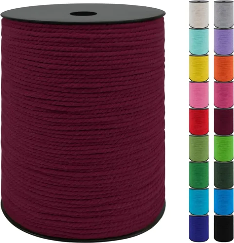 Miniatura 49 de JeogYong Cordón de macramé de 8mm, cuerda de lana de macramé de algodón natural de 131 pies, cordón de algodón trenzado de 3 hebras, hilo de macramé