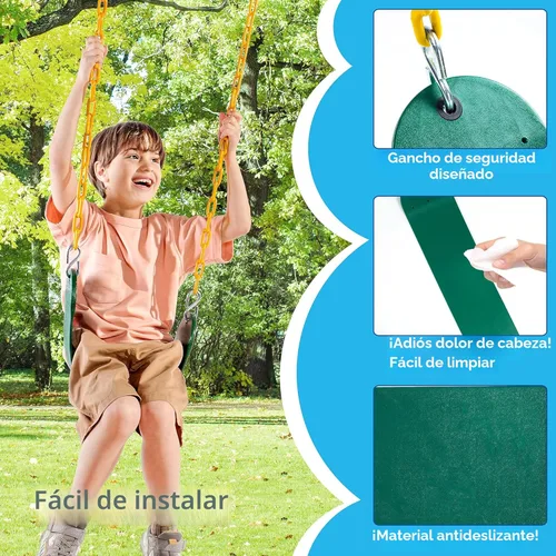 Miniatura 4 de TURFEE Paquete de 2 asientos de columpio verdes resistentes con cadena de 66 pulgadas, accesorios de repuesto con ganchos de presión para niños al