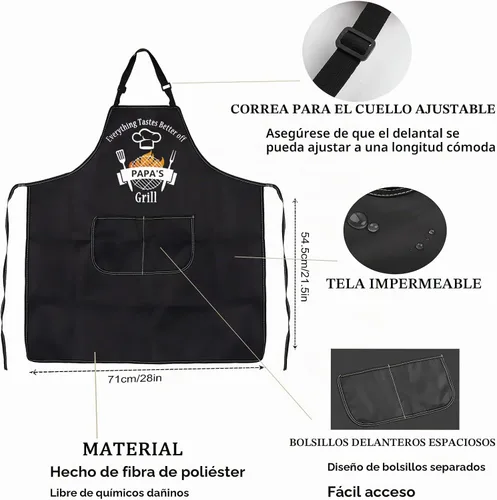 Miniatura 2 de VAMSII Delantal de parrilla de Papa Everything Tastes Better Off Papa's Grill Delantal divertido regalo para amantes de la parrilla, delantal de chef