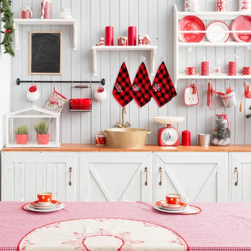 Miniatura 5 de MCEAST Paquete de 3 toallas de mano de Navidad, 18 x 14 pulgadas, color rojo y negro, a cuadros, suaves, toallas de algodón puro para baño, cocina
