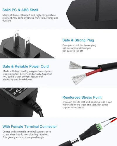 Miniatura 4 de ALITOVE Fuente de alimentación DC 12V 1A 12W Adaptador de CA 100~240V 50-60hz a 12 voltios 1Amp 0.5A Transformador DC 12V Cable de alimentación 5.5
