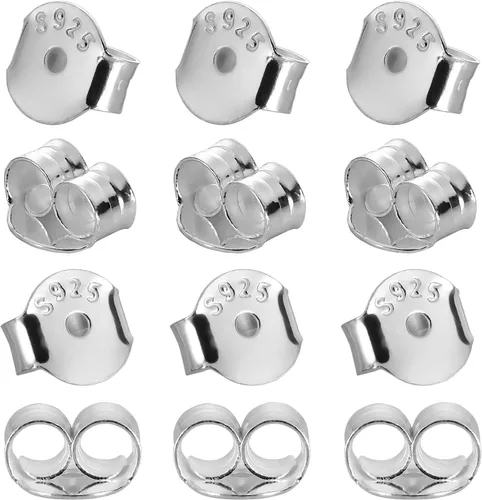 Miniatura 9 de S925 Parte trasera de aretes de plata de ley de repuesto para tachuelas, 12 piezas/6 pares de respaldos de aretes perforados seguros para postes
