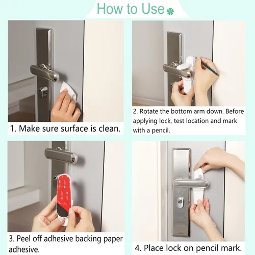 Miniatura 2 de Cerradura de palanca de puerta, blanco lechoso, paquete de 1 Sin perforación, material ABS, prueba de bebé, fuerte adhesivo 3M