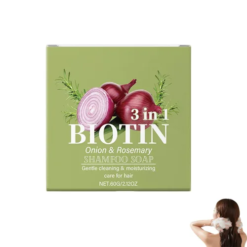 Barra de champú con infusión de romero con cebolla y biotina, champú hidratante para el cuidado del cabello hidratante 3 en 1, limpieza profunda del