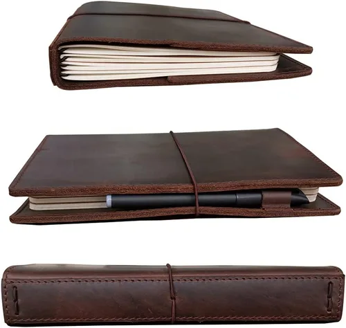 Miniatura 5 de Cubierta de cuaderno de viaje newestor con bolsillos interiores, ranuras para tarjetas y soporte para bolígrafo, tamaño A5, marrón oscuro