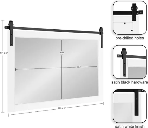 Miniatura 2 de Kate and Laurel Skylan Modern Farmhouse - Espejo decorativo de pared con marco de madera, 38 x 27 pulgadas, blanco y negro, espejo colgante de pared