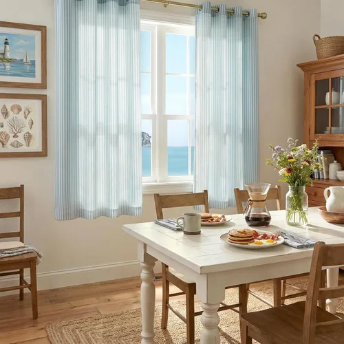 Miniatura 6 de Vangao Cortinas de lino a rayas para sala de estar, dormitorio, casa rural con estampado de rayas de tictac, cortinas impresas con ojales