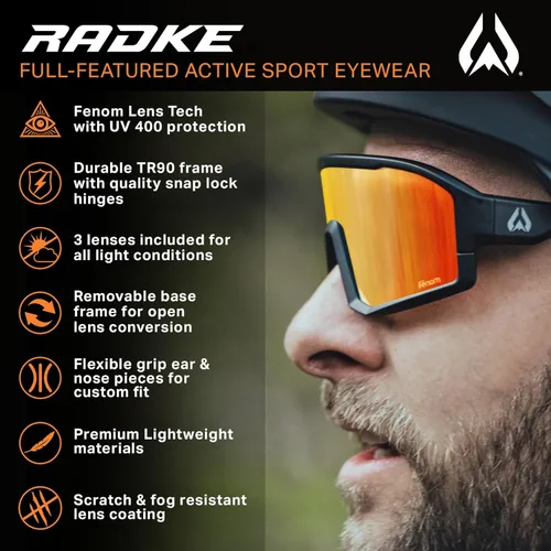 Miniatura 2 de Wildhorn Radke - Lentes de ciclismo MTB, UV400, gafas de sol deportivas de esquí y correr para mujeres y hombres, gafas de béisbol con 3 lentes