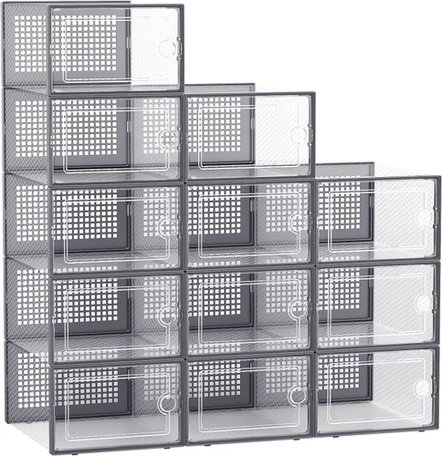 Miniatura 9 de Kuject Cajas grandes de almacenamiento de organizadores de zapatos para armario, paquete de 12 contenedores apilables de plástico transparente