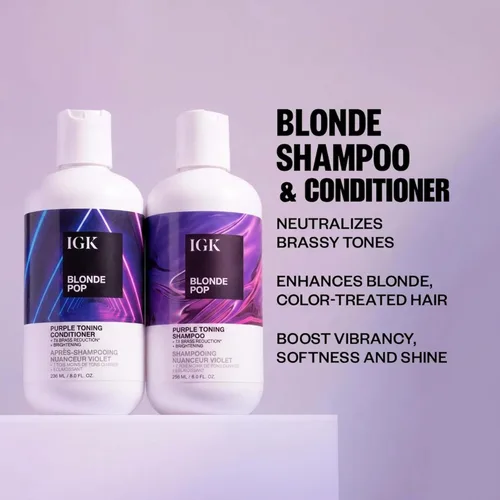 Miniatura 3 de IGK BLONDE POP - Juego de champú y acondicionador tonificante morado Neutraliza el latón + ilumina el rubio Vegano + libre de crueldad 8 onzas
